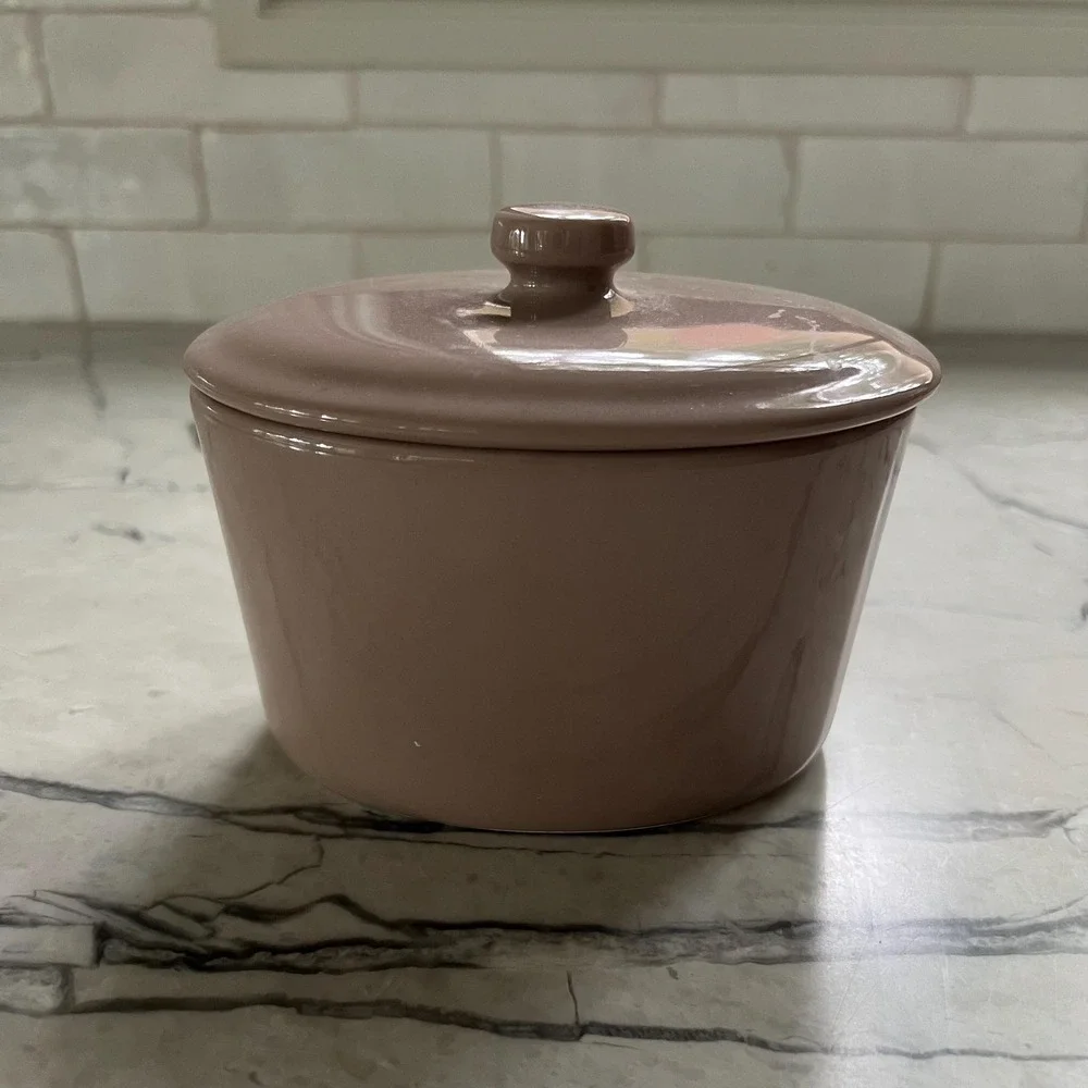 Taupe Cannister with‎ lid from Japan - midcentury